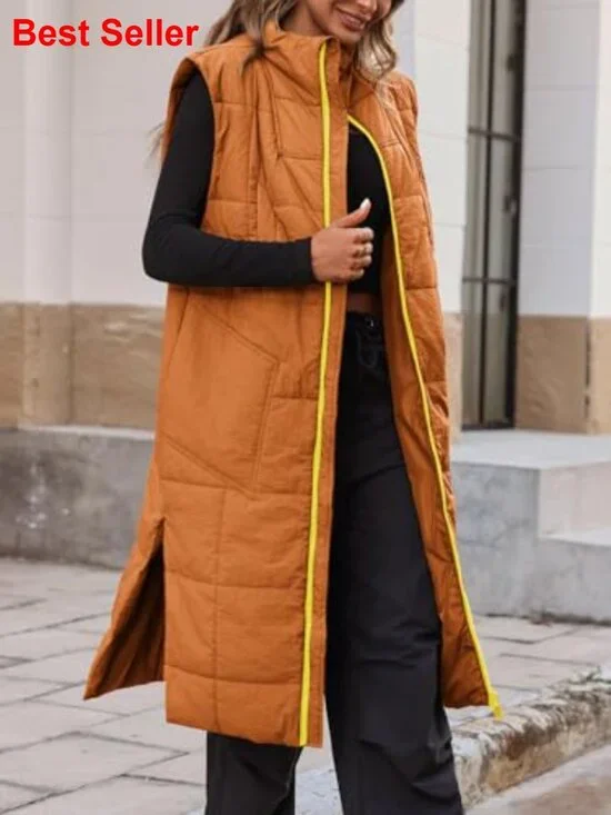 Long Quilted Puffer Vest Lightweight Sleeveless Packable Coat - Picture 5 of 5